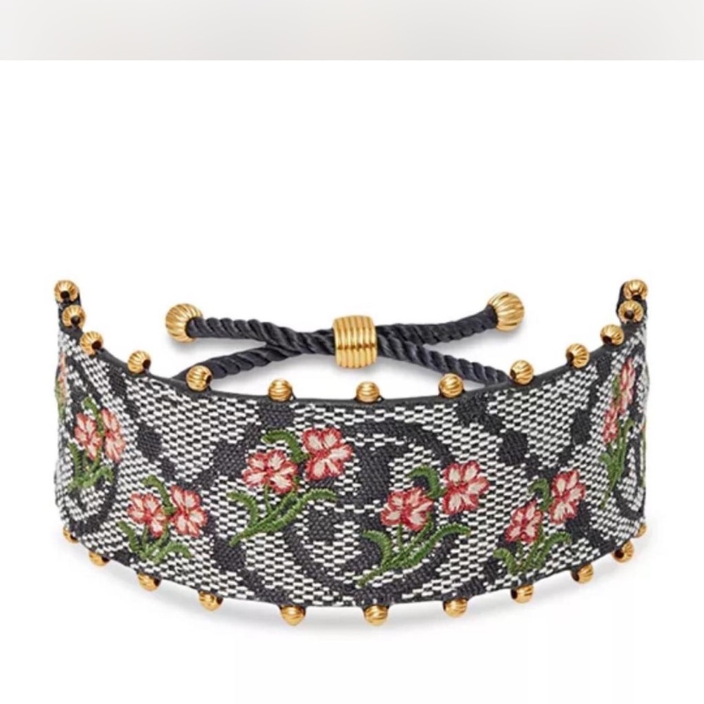 Tory Burch Black and Gold Floral Bracelet